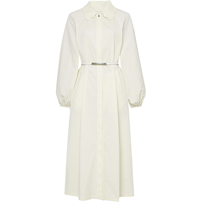 2026春新款气质法式优雅翻领连袖灯笼袖系带A字大摆衬衣式连衣裙