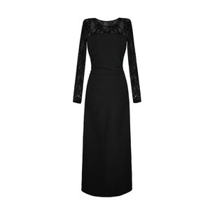 大婷婷 蕾丝拼接时髦设计女装长裙复古收腰小黑裙秋冬百搭DT1781