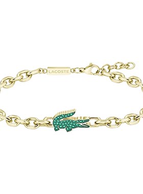 LACOSTE/鳄鱼ARTHOR系列人造水晶孔雀石小鳄鱼O链钢质手链项链