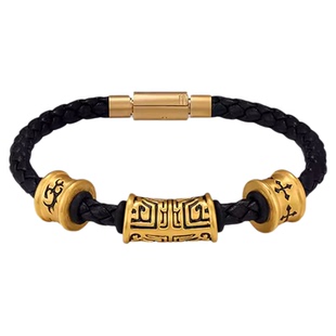 大福黑皮手绳皮手链5mm粗手绳大孔刺青酷黑转运珠男款仿黄金手串