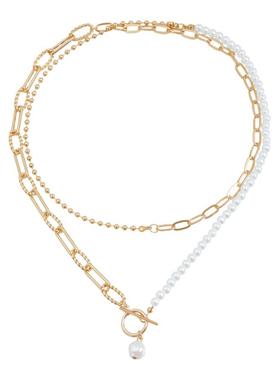 双层叠戴OT扣饭珍珠吊坠