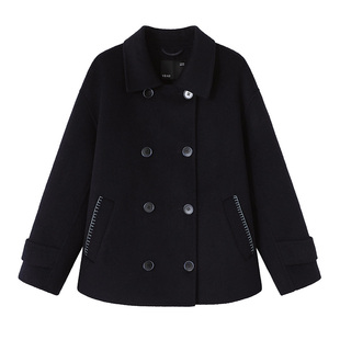 YBAI/亦白 2025冬季新款时尚简约百搭撞色特种绣双面呢毛呢大衣女