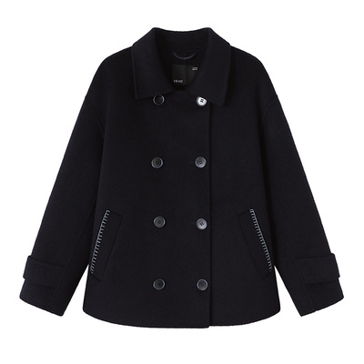 亦白撞色特种绣双面呢毛呢大衣女