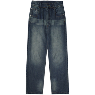 BEASTER奥莱枪花反战直筒牛仔裤男冬装宽松复古美式休闲水洗长裤