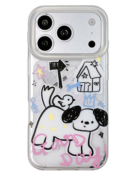 kaia 趣味ins涂鸦风狗狗插画适用苹果18promax手机壳iphone17pro新款15创意16女17pm全包18pro软边防摔手机套