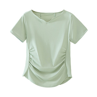 运动上衣女速干短袖t恤胖mm大码瑜伽服健身服普拉提训练服套装夏