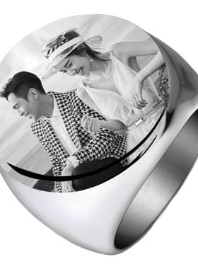 定制照片情侣戒指圆形款式