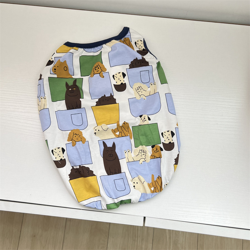 法斗衣服夏天薄款背心卡通图案狗狗衣服巴哥犬斗牛犬胖狗背心网红