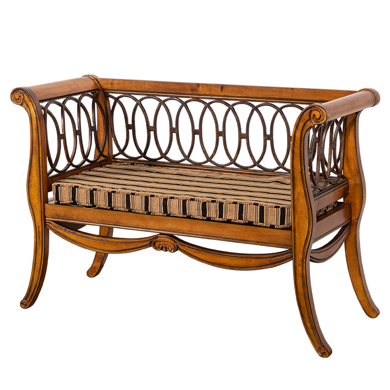 美式实木双人椅复古家具客厅沙发椅子欧式扶手长椅阳台休闲靠背椅