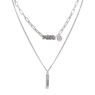 suzyacc kr小众设计叠戴双层吊坠项链2026年新款女个性嘻哈毛衣链