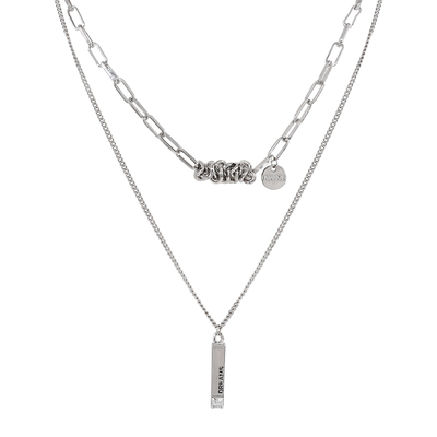 潮酷叠戴双层吊坠项链