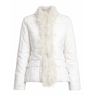 TROPICEYE 25秋冬修身收腰棉袄复古对扣假毛领高领绗缝棉服夹克