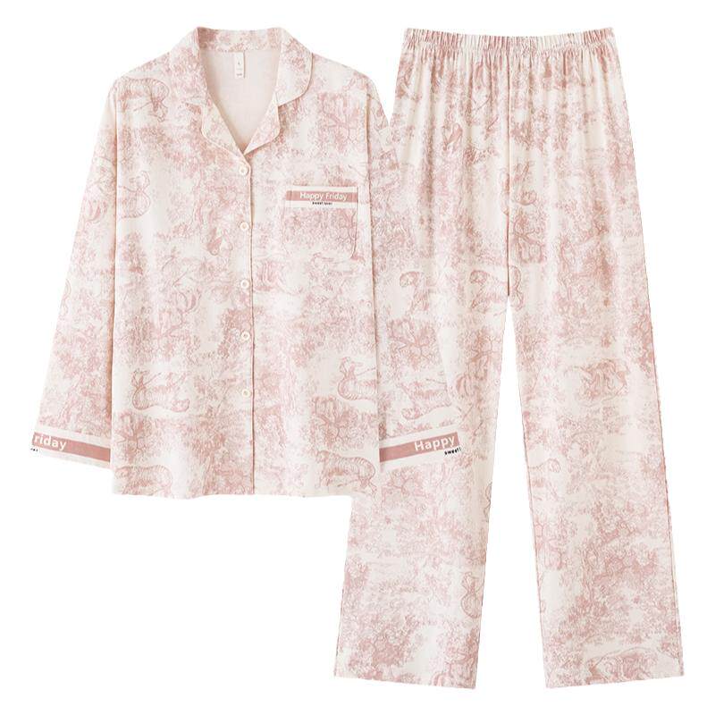 A类抗菌情侣睡衣2025新款春秋款纯棉长袖女士韩版男士家居服套装