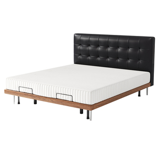 华夫格全自动电动智能真皮床中古风全实木主卧按摩升降多功能双人