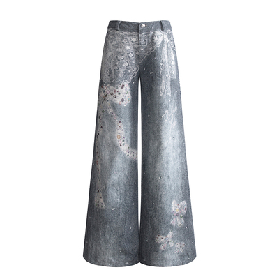 UNIFREEPLUS大码印花微喇休闲裤