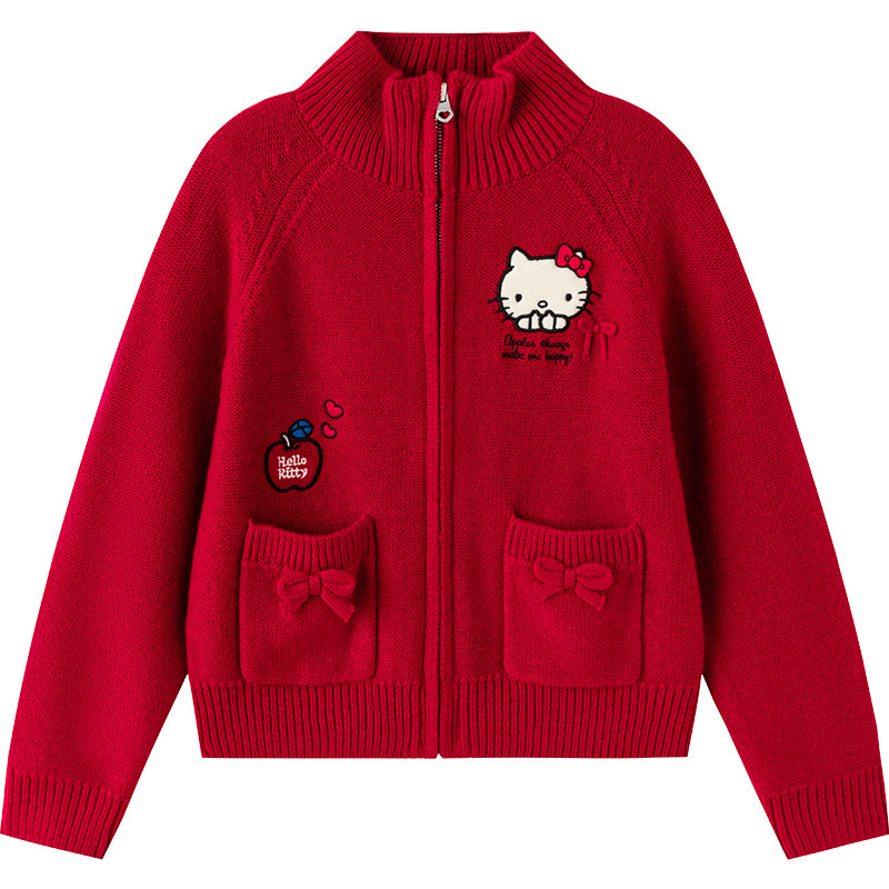 巴拉巴拉女童针织衫外套红色毛衣