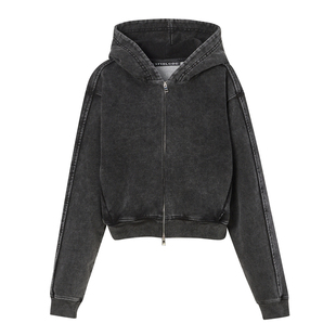 韩国设计师LCDC复古做旧拉链连帽卫衣女宽松休闲百搭短款外套