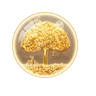 金色摇钱树斗柜装饰画高级感招财树带灯入户门挂画好寓意玄关灯画