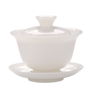 白瓷三才盖碗茶杯单个高档不烫手家用手工功夫茶具泡茶碗大号薄胎