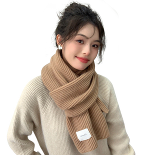 克莱因蓝毛线围巾女2025新款冬季百搭韩版围脖纯色保暖针织学院风