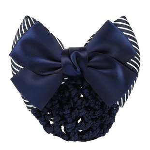 职业发网韩国护士银行酒店员工作条纹头花网兜发饰女士盘发蝴蝶结