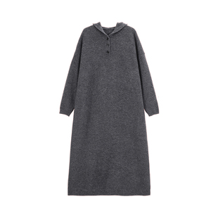 吴童童 长款针织毛衣连帽连衣裙女秋冬韩系直筒宽松简约百搭长裙