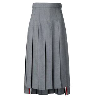 [赠退货宝]秋冬款TUMA TB百褶裙中长A字裙灰色高腰长裙复古半身裙