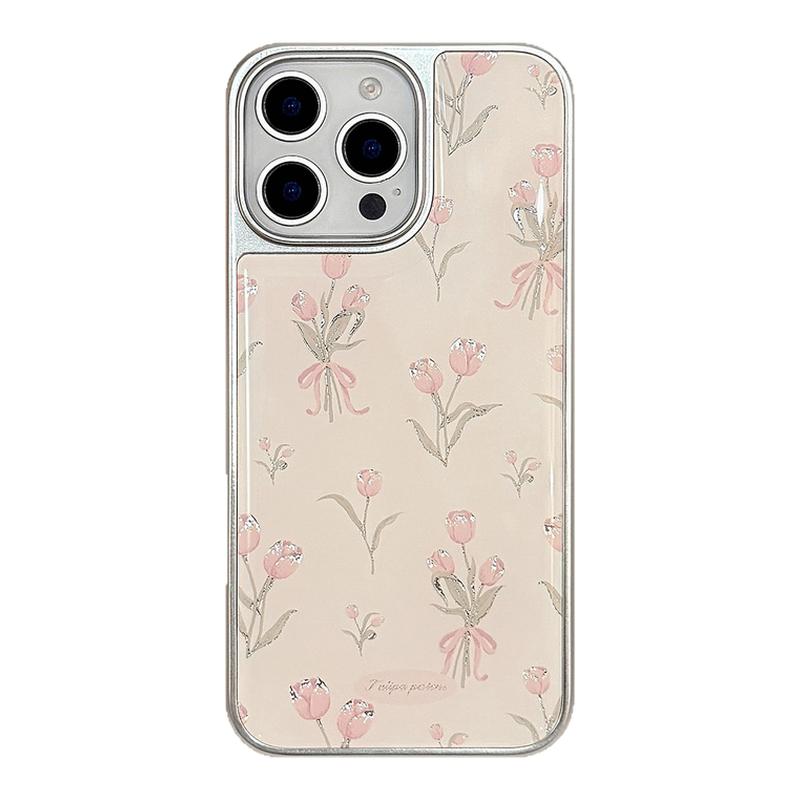 鎏金电镀滴胶粉郁金香适用iPhone16promax苹果15手机壳14Pm新款13pro甜美12/17pro防摔11华为Mate70pro保护套