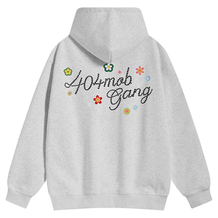 404MOB立体刺绣连帽卫衣男女款美式潮流宽松套头情侣帽衫外套上衣