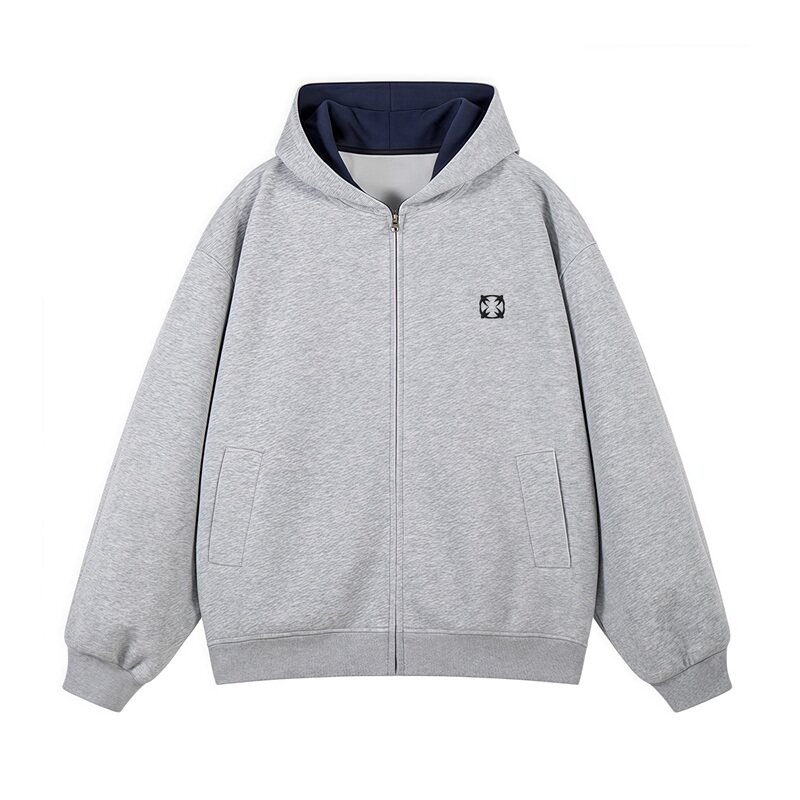 RASP美式拉链重磅空气层撞色开衫连帽卫衣男女情侣休闲外套上衣秋