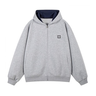 RASP美式拉链重磅空气层撞色开衫连帽卫衣男女情侣休闲外套上衣秋