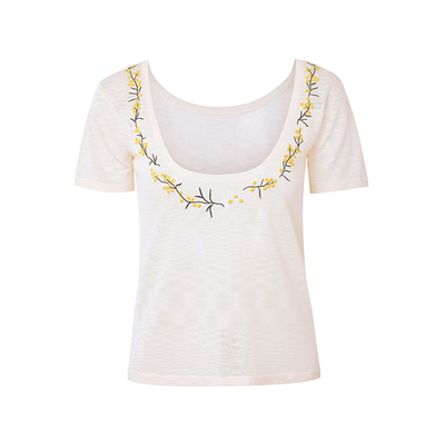 法式浪漫针织清凉圆领露背短袖