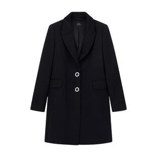 ARMANI EXCHANGE/阿玛尼冬季新款女士翻领绵羊毛宽松老钱风短大衣