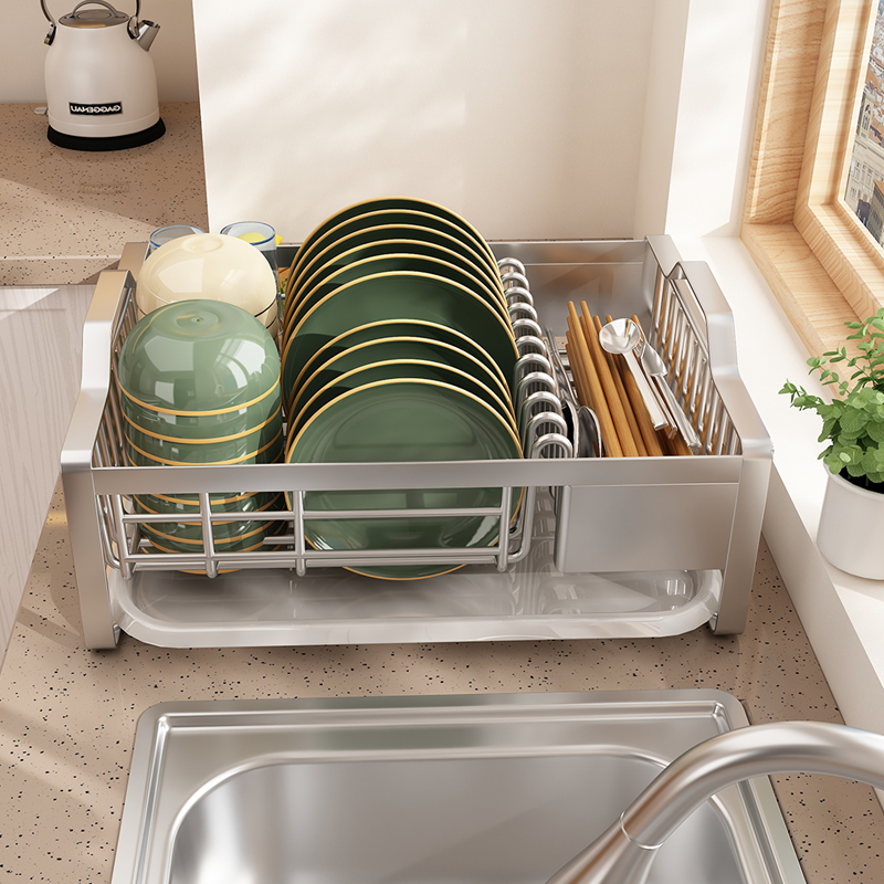 304不锈钢沥水碗架 筷子笼厨房置物碗碟架收纳盒沥水篮台面置物架