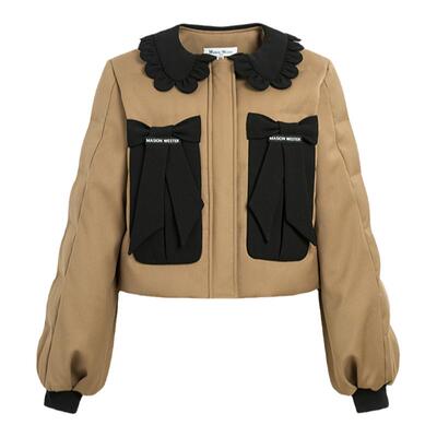 Maison Wester冬季韩版女装咖色焦糖色甜美减龄花朵领羽绒服外套