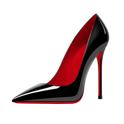 欧美黑色性感浅口12cm红底高跟鞋