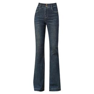 高腰加厚弹力牛仔微喇裤女冬季新款显瘦宽松休闲加绒外穿喇叭棉裤