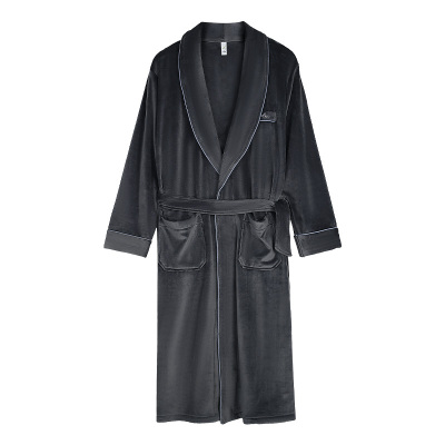 轩靓睡袍男秋冬季加绒加厚海岛绒