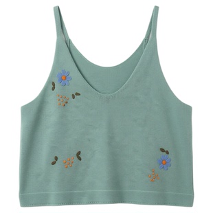 绿色针织马甲背心女秋季新款叠穿娃娃领刺绣衬衫牛仔阔腿裤子套装