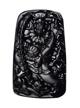 男女黑曜石霸气钟馗吊坠天师项链