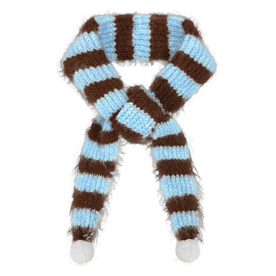 时尚多巴胺撞色条纹毛球针织细围巾女生2025秋冬新款学院风围脖潮