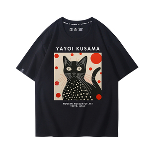 草间弥生短袖Yayoi Kusama日系色圆点猫咪艺术男女超好看全棉T恤