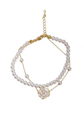 两件套山茶花手链滴油珍珠简约时尚轻奢小众手串女高级新款首饰