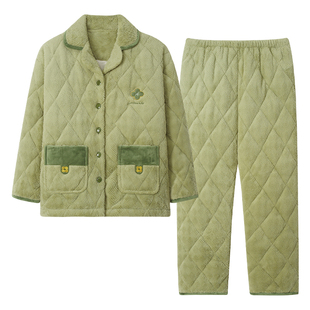 猫人珊瑚绒夹棉女士睡衣冬季居家长袖长裤2026新款宽松加绒家居服