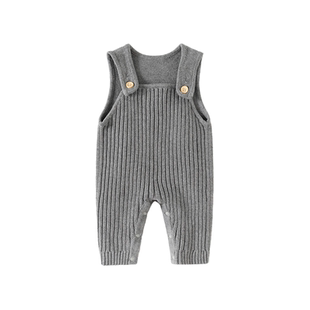 婴儿针织纯棉连体裤秋冬新款婴幼儿背带护肚裤连体衣宝宝护脐裤