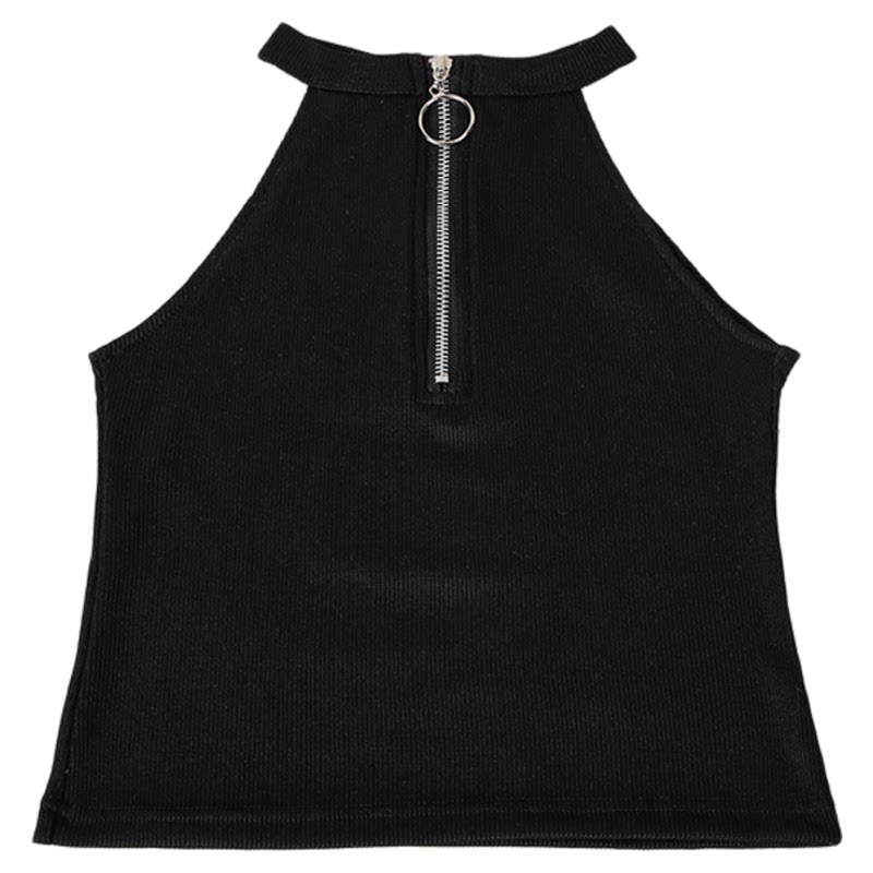Sleeveless halterneck knitted zip vest无袖挂脖式针织拉链背心