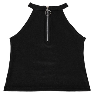 Sleeveless halterneck knitted zip vest无袖挂脖式针织拉链背心