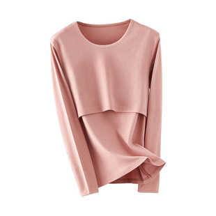 孕妇哺乳秋衣单件上衣全纯棉坐月子服产后喂奶免穿文胸带胸垫睡衣