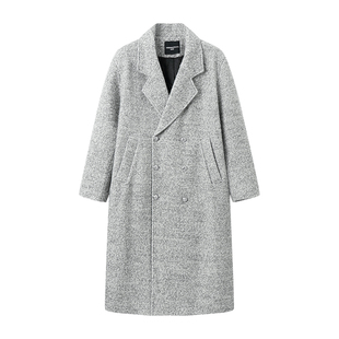 白口阳【冬的开场白】70羊毛灰色双排扣大衣男冬季中长西装领外套