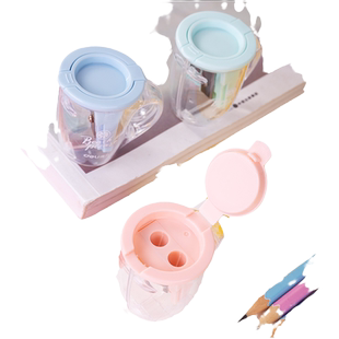 得力0551卷笔刀可爱创意茶杯造型学生削笔机 笔刨 两孔转笔刀 颜色随机